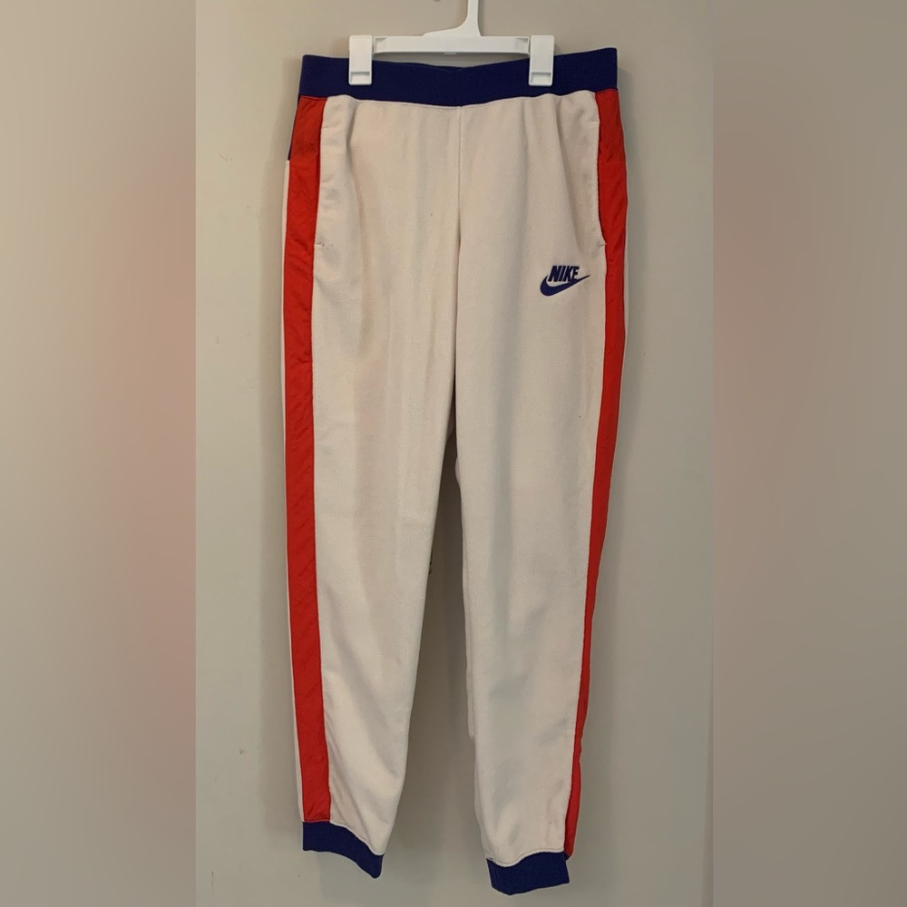 Retro Nike Fleece Sweatpants - White, Red, Blue